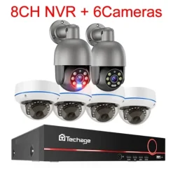 Sikkerhedsmonitorer & Videokameraer^Hjemmesikkerhedskamera, 5MP opløsning, udvidelig til 8 kanaler, 8CH NVR 6 kamera A, 1T, EU stik