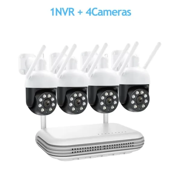 Outlet Hjemmesikkerhedskamera, PTZ trådløst overvågningskamera, 4MP HD opløsning, intelligent detektion, 8CH NVR 4 kamera Sikkerhedsmonitorer & Videokameraer