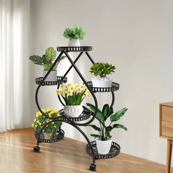 Plantestativer^Hjerteformet Planteholder, 6 Potters Kapacitet, Holdbar Jernkonstruktion, Pladsbesparende Design