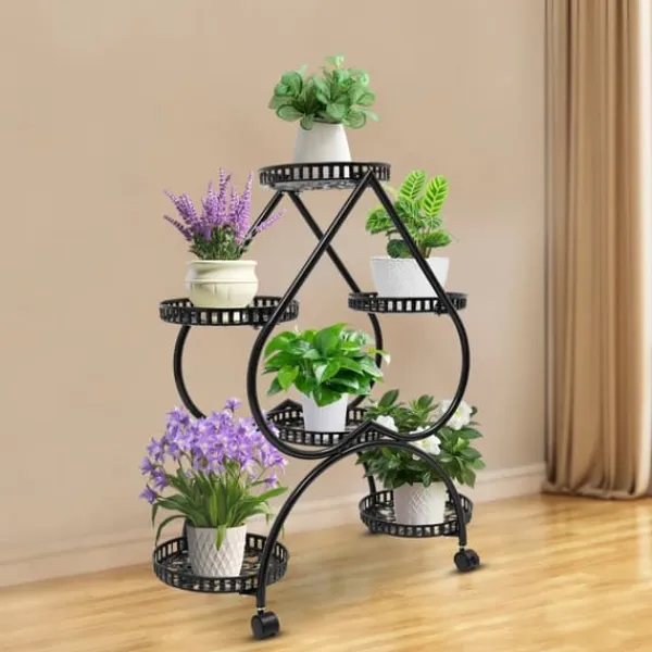 Hjerteformet plantestativ - Blomsterstativ - 6 hylder - Jern - 4 hjul (2 med bremse) - 7,5 kg pr. hylde Plantestativer