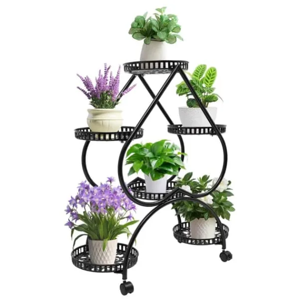 Hjerteformet plantestativ - Blomsterstativ - 6 hylder - Jern - 4 hjul (2 med bremse) - 7,5 kg pr. hylde Plantestativer