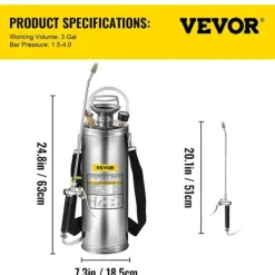 Haveværktøj^Hånddrevet sprøjte, rustfrit stål, stort flow stempelstang, 10L 3Gal
