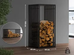 Outlet Håndlavet KaminhoodTrek - Firewood Storage - Holdbart metal, stilfuld sort finish | Størrelse: 40x50x100 cm Tilbehør Til Brændeovne & Pejse