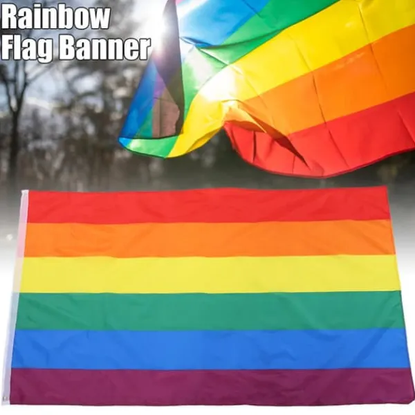Hot Håndviftende Regnbueflag Banner Polyester Gay Pride Lesbisk Flag med Øjer Flag & Vindposer