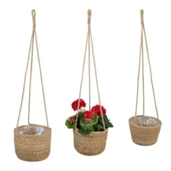 Sale Hængende blomsterkurvesæt, 76x20 cm, naturlig søgræs Krukker & Plantebeholdere