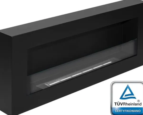 Pejse^Hængende ethanolkomfur Biokomfur Hængende biokomfur Bioethanolbrænder BOX 90 cm x 40 cm x 12 cm Mat sort med glas økologisk komfur