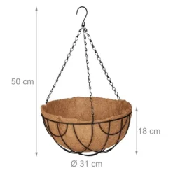 Havekurve^Hængende kurvesæt, 50x31 cm, Sort, Natur