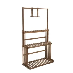 Plantestativer^Hængende Planteholder, 3-Niveau Design, 20kg Kapacitet,Træ