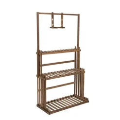Plantestativer^Hængende Planteholder, 3-Niveau Design, 20kg Kapacitet,Træ