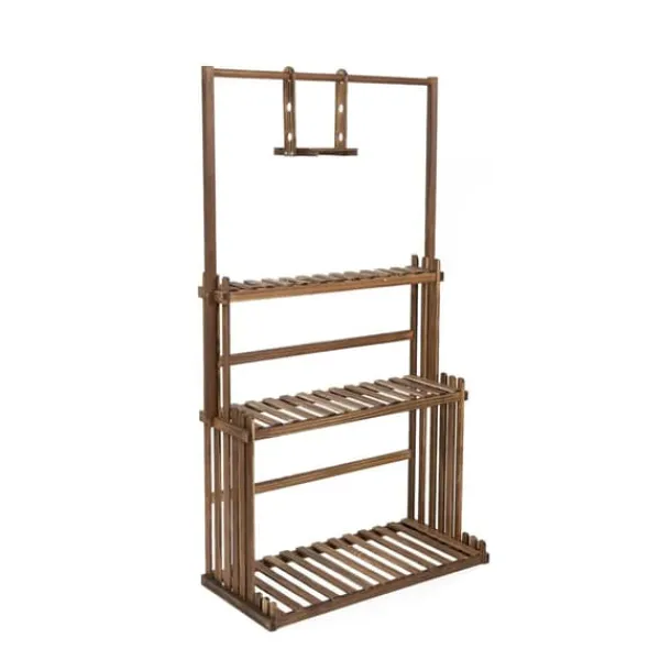 Plantestativer^Hængende Planteholder, 3-Niveau Design, 20kg Kapacitet,Træ