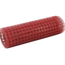 Til Fugle & Småvildt^Hønsenet i stål med PVC-belægning - Fleksibelt trådnet til volierer og hegn | Størrelse: 25 x 0,5 m | Farve: Rød