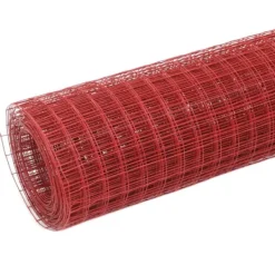 Til Fugle & Småvildt^Hønsenet i stål med PVC-belægning - Fleksibelt trådnet til volierer og hegn | Størrelse: 25 x 0,5 m | Farve: Rød