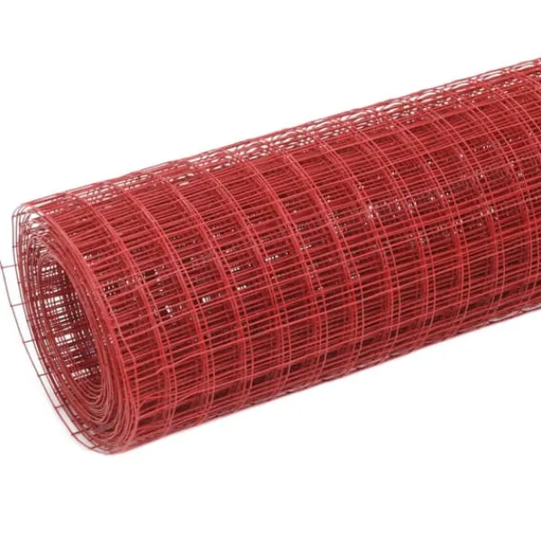 Til Fugle & Småvildt^Hønsenet i stål med PVC-belægning - Fleksibelt trådnet til volierer og hegn | Størrelse: 25 x 0,5 m | Farve: Rød