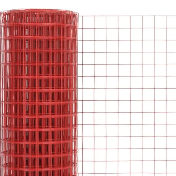 Til Fugle & Småvildt^Hønsenet i stål med PVC-belægning - Fleksibelt trådnet til volierer og hegn | Størrelse: 25 x 0,5 m | Farve: Rød