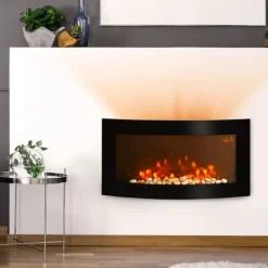 Pejse^HOMCOM Elektrisk Vægpejs - Sort Metal og Sikkerhedsglas - 89,2 x 13,5 x 48cm
