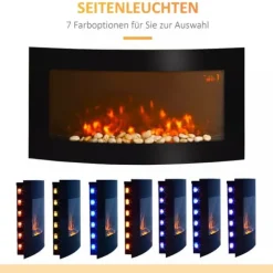 Pejse^HOMCOM Elektrisk Vægpejs - Sort Metal og Sikkerhedsglas - 89,2 x 13,5 x 48cm