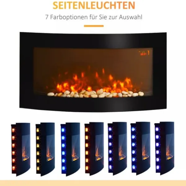 Pejse^HOMCOM Elektrisk Vægpejs - Sort Metal og Sikkerhedsglas - 89,2 x 13,5 x 48cm