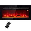 Hot HOMCOM Elektrisk vægpejs 1800W med LED flammeeffekt, 3 flamme farver, 5 lysstyrker, sort, hærdet glas Pejse