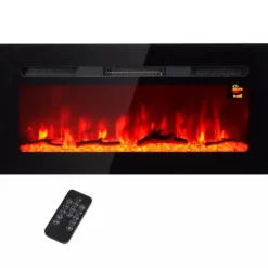 Hot HOMCOM Elektrisk vægpejs 1800W med LED flammeeffekt, 3 flamme farver, 5 lysstyrker, sort, hærdet glas Pejse
