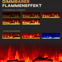 Hot HOMCOM Elektrisk vægpejs 1800W med LED flammeeffekt, 3 flamme farver, 5 lysstyrker, sort, hærdet glas Pejse