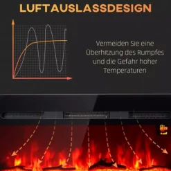 Hot HOMCOM Elektrisk vægpejs 1800W med LED flammeeffekt, 3 flamme farver, 5 lysstyrker, sort, hærdet glas Pejse
