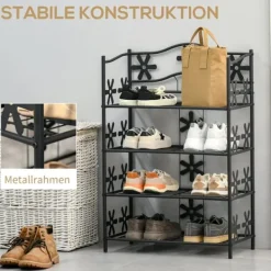 Online HOMCOM Plantestativ i Metal, 4 Etager, Sort, 59,5x30x92cm Plantestativer