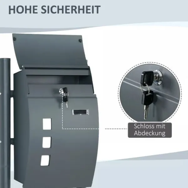 Postkasser & Brevindkast^HOMCOM Postkasse med Stativ og Avisrum, Galvaniseret Stål, Antracit (44x15x114cm)
