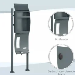 Postkasser & Brevindkast^HOMCOM Postkasse med Stativ og Avisrum, Galvaniseret Stål, Antracit (44x15x114cm)