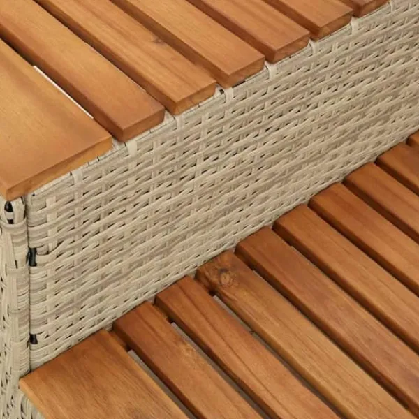 Pool- & Spatilbehør^Hot Tub Trin i Polyrattan og Akacietræ - Sikker Ind- og Udstigning | Farve: Beige | Størrelse: 50x50x50,5 cm