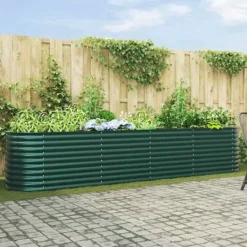 Plantningsbænke^Hævet havebed i stål - Moderne plantekasse til udendørs brug | Størrelse: 400x80x81 cm | Farve: Grøn