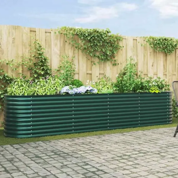 Plantningsbænke^Hævet havebed i stål - Moderne plantekasse til udendørs brug | Størrelse: 400x80x81 cm | Farve: Grøn