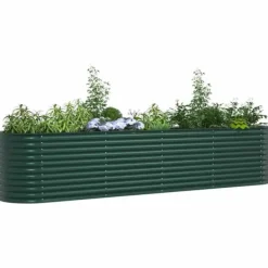 Plantningsbænke^Hævet havebed i stål - Moderne plantekasse til udendørs brug | Størrelse: 400x80x81 cm | Farve: Grøn