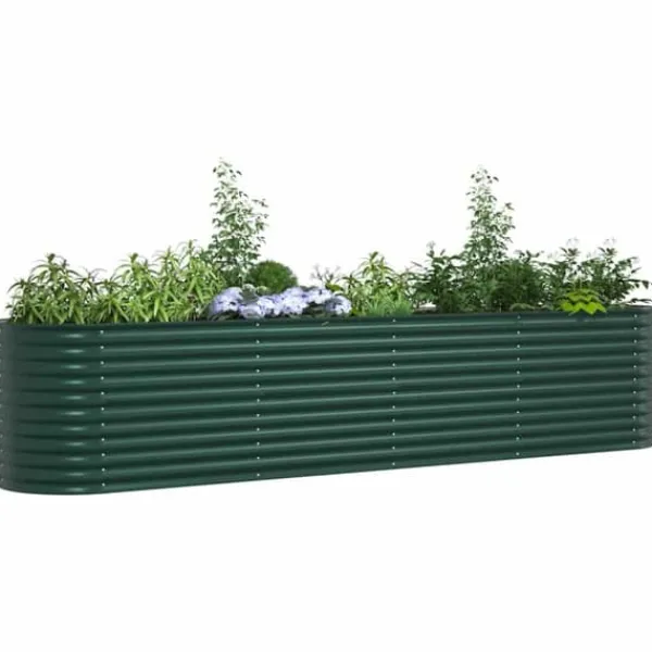 Plantningsbænke^Hævet havebed i stål - Moderne plantekasse til udendørs brug | Størrelse: 400x80x81 cm | Farve: Grøn
