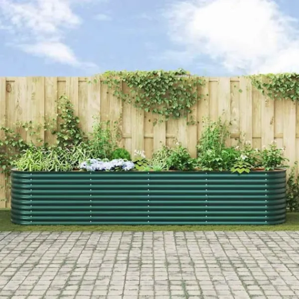 Plantningsbænke^Hævet havebed i stål - Moderne plantekasse til udendørs brug | Størrelse: 400x80x81 cm | Farve: Grøn