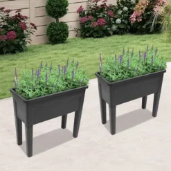 Plantningsbænke^Hævet Havebed, Materiale: PP og Gummi, Dimensioner: 75*34,5*65,5 cm, Form: Rektangulær, Belastningskapacitet: 25 kg, Antal varer: 2