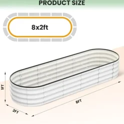 Krukker & Plantebeholdere^Hævet Havebed, Oval Galvaniseret Metal Konstruktion, Alsidige Plantemuligheder,Hvid 8x2x1 FT