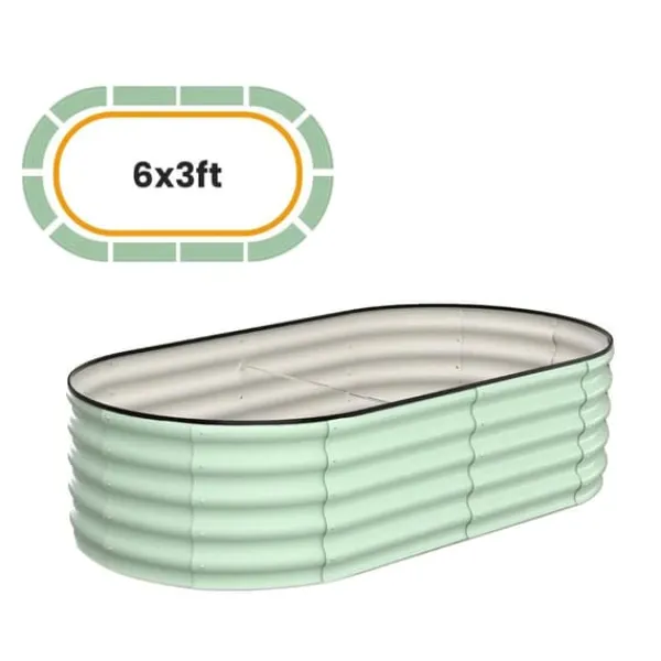 Krukker & Plantebeholdere^Hævet Havebed, Oval Galvaniseret Metal Konstruktion, Alsidige Plantemuligheder,Grøn 6x3x1.5 FT