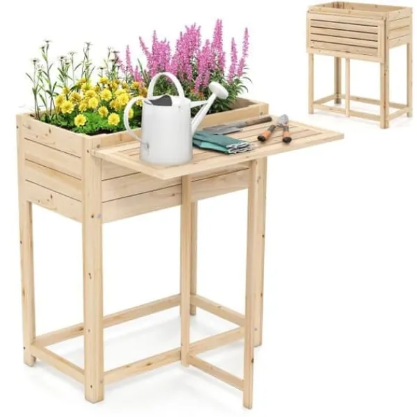 Plantningsbænke^Hævet Havebed, 63x34x74 cm, Naturlig