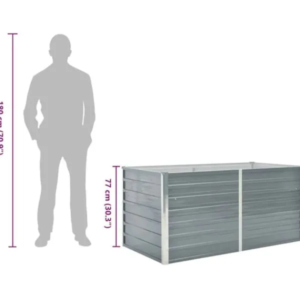 Plantningsbænke^Hævet havekasse i gråt galvaniseret stål - Slidstærk & stilfuld | Størrelse: 160x80x77 cm