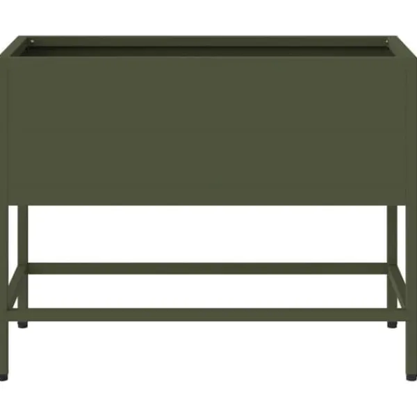 Plantningsbænke^Hævet havekrukke i stål - Rektangulær og stilren | Farve: Olivengrøn | Størrelse: 60 x 26 x 45 cm