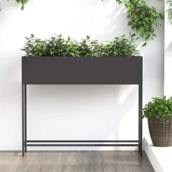 Plantningsbænke^Hævet haveplantekasse i stål - Rektangulær design | Størrelse: 100x26x82 cm | Farve: Sort
