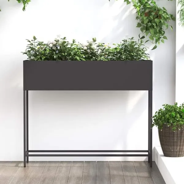 Plantningsbænke^Hævet haveplantekasse i stål - Rektangulær design | Størrelse: 100x26x82 cm | Farve: Sort