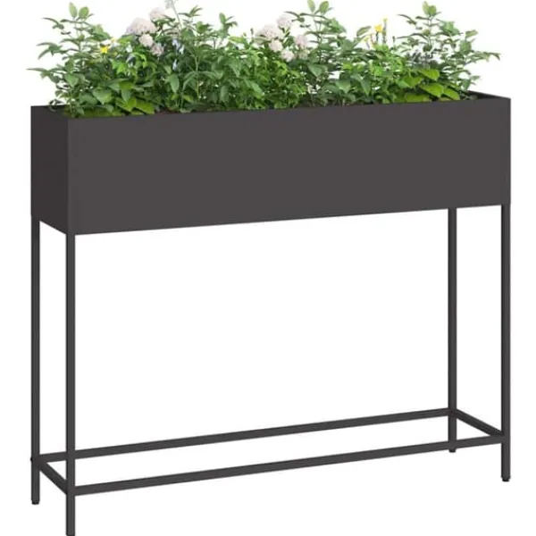Plantningsbænke^Hævet haveplantekasse i stål - Rektangulær design | Størrelse: 100x26x82 cm | Farve: Sort