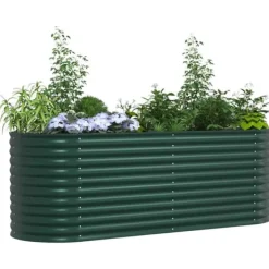 Hot Hævet højbede i stål - Plantekasse til have | Størrelse: 240x80x81 cm | Farve: Grøn Plantningsbænke