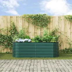 Hot Hævet højbede i stål - Plantekasse til have | Størrelse: 240x80x81 cm | Farve: Grøn Plantningsbænke
