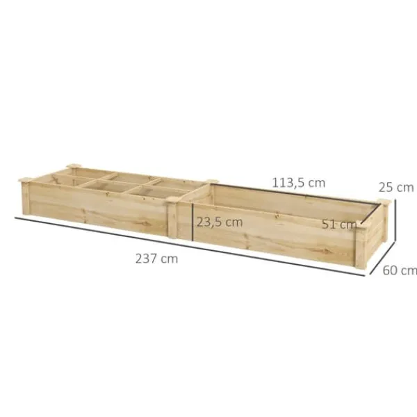 Plantningsbænke^Hævet plantebed, 237x60x25 cm, naturlig