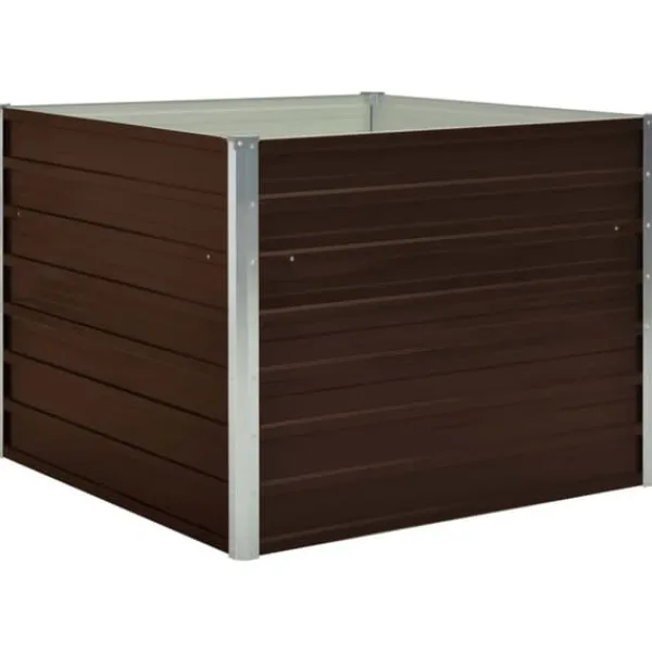 New Hævet plantekasse 100 x 100 x 77 cm - Galvaniseret stål | Farve: Brun Krukker & Plantebeholdere