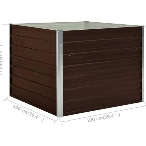 New Hævet plantekasse 100 x 100 x 77 cm - Galvaniseret stål | Farve: Brun Krukker & Plantebeholdere