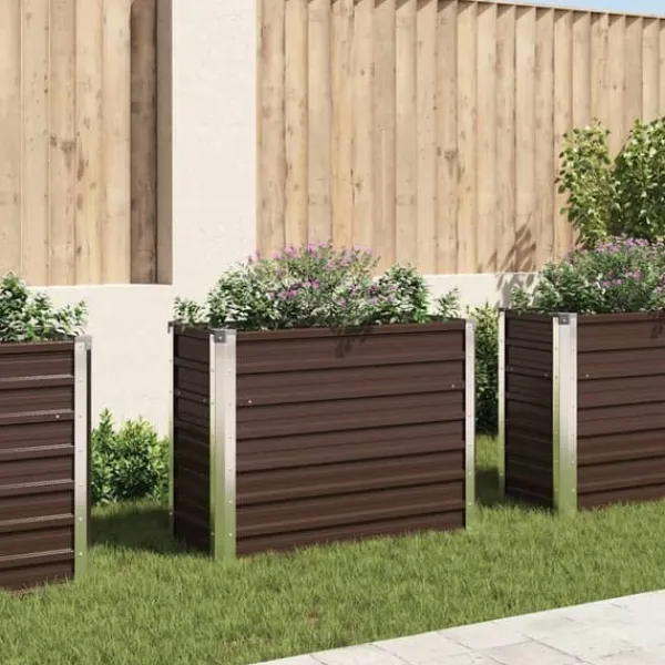 Hot Hævet plantekasse i galvaniseret stål - 100x40x77 cm | Farve: Brun Plantningsbænke