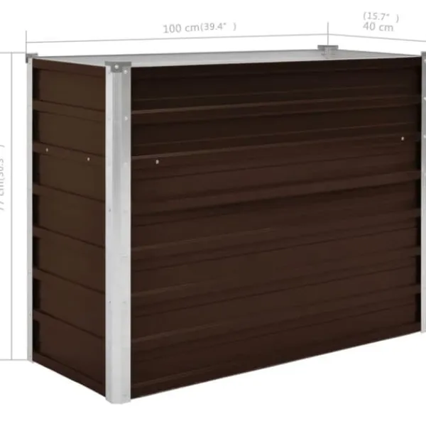 Hot Hævet plantekasse i galvaniseret stål - 100x40x77 cm | Farve: Brun Plantningsbænke
